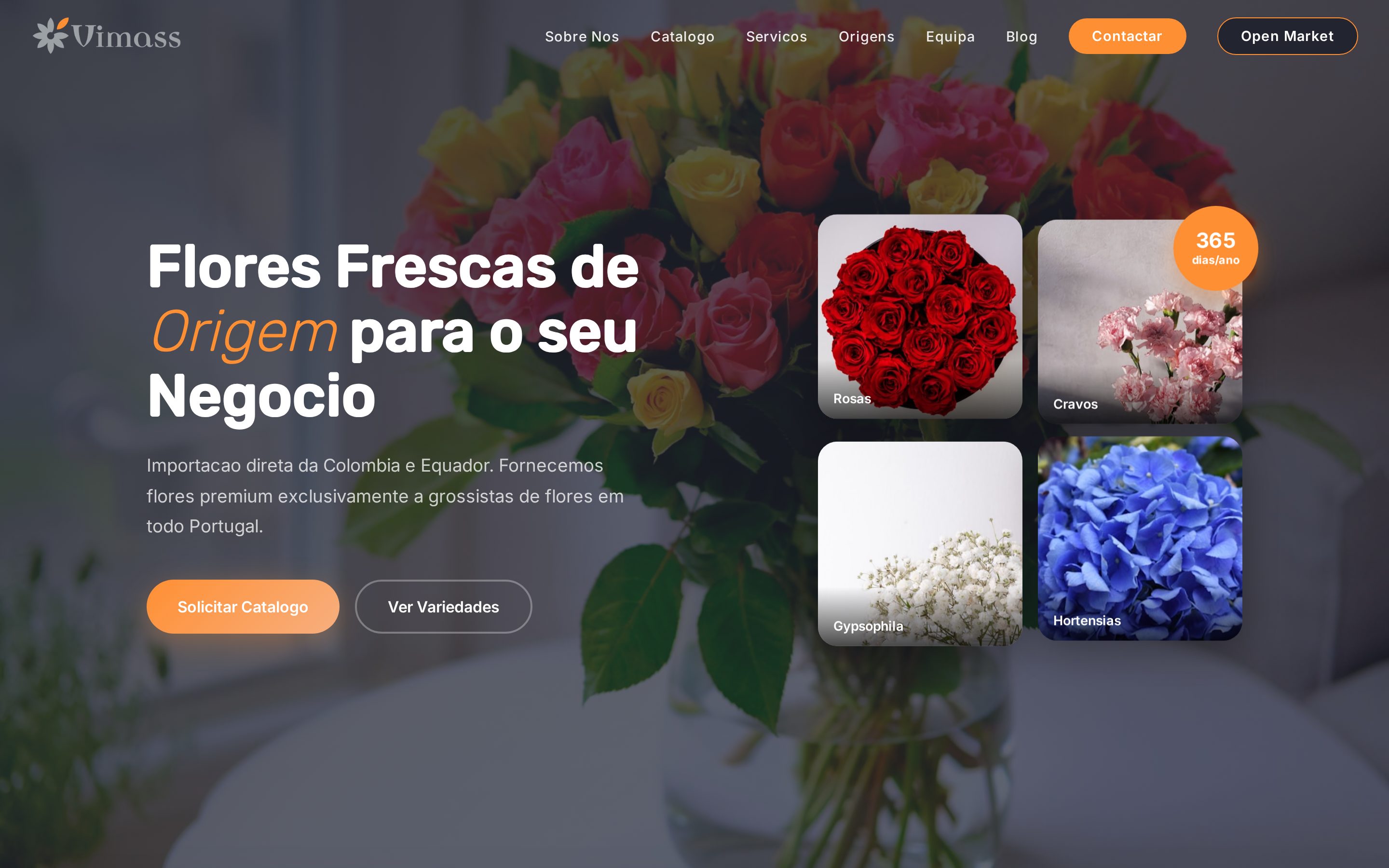 Web de Vimass Portugal — flores frescas premium