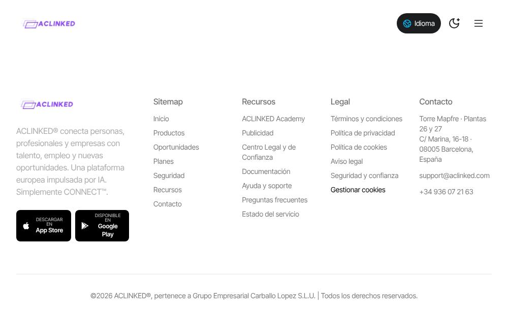 Portada de la web de Aclinked®