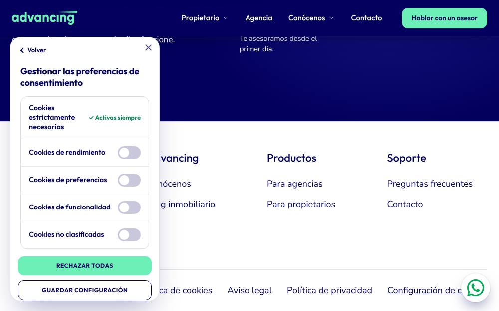 Portada de la web de Advancing