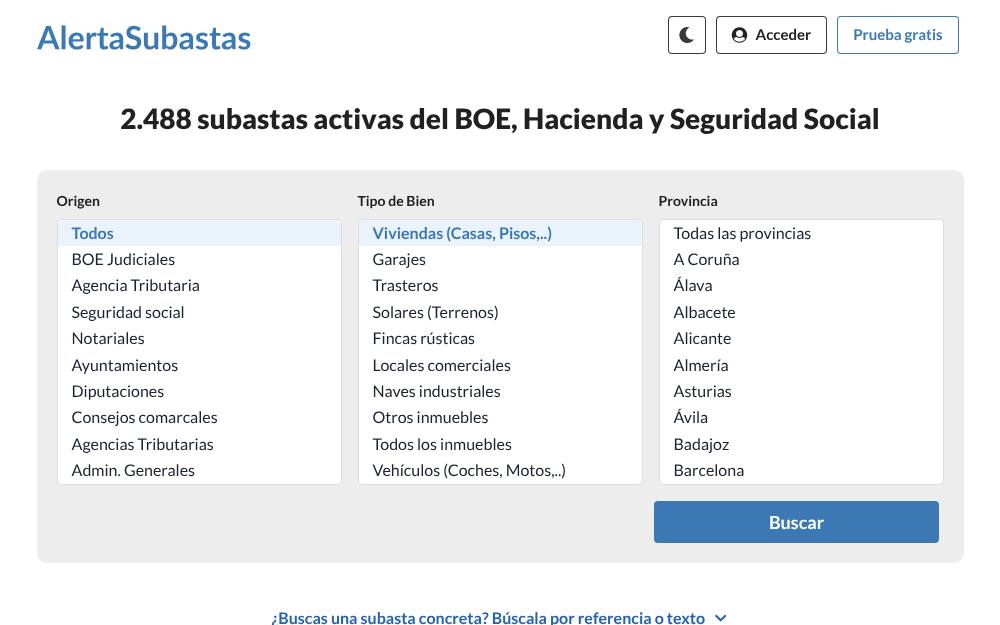 Portada de la web de Alertasubastas