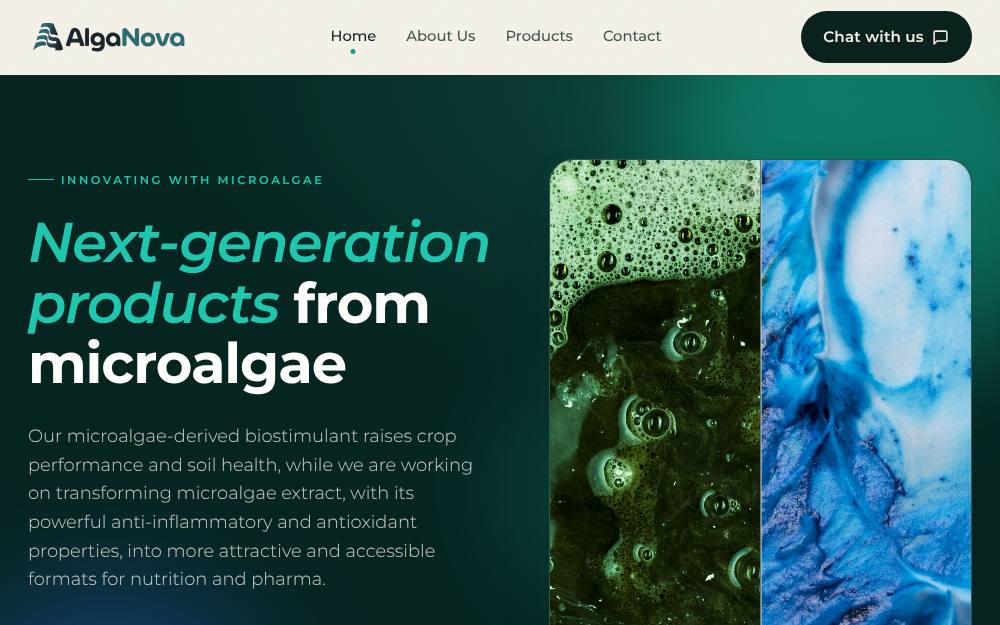 Portada de la web de Alganova Biotech