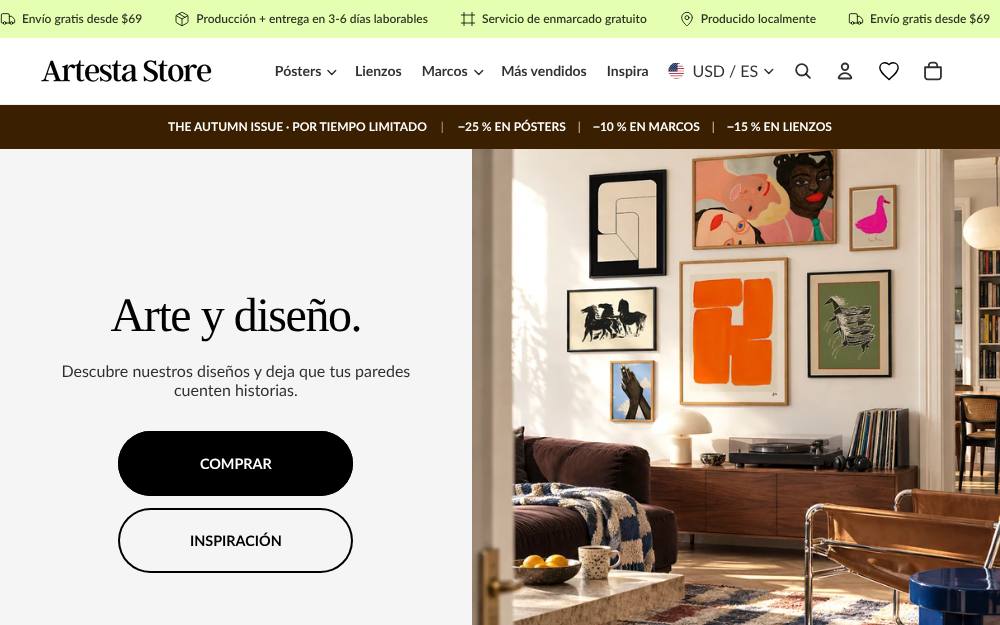 Portada de la web de Artesta