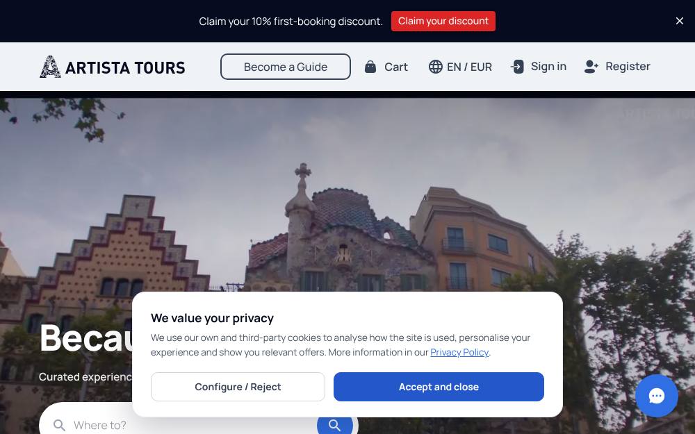 Portada de la web de Artista Tours