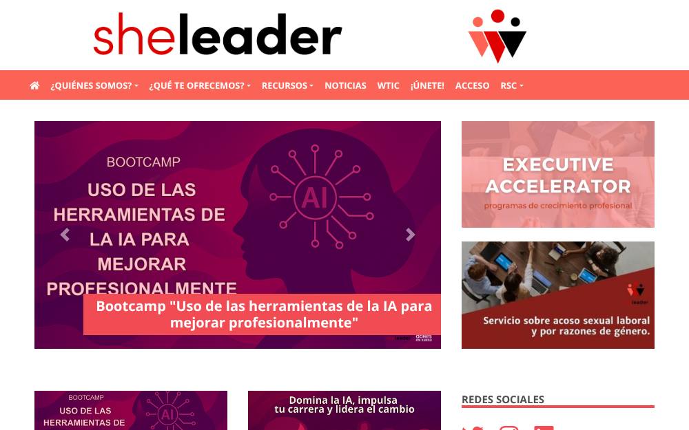 Portada de la web de Associació Sheleader