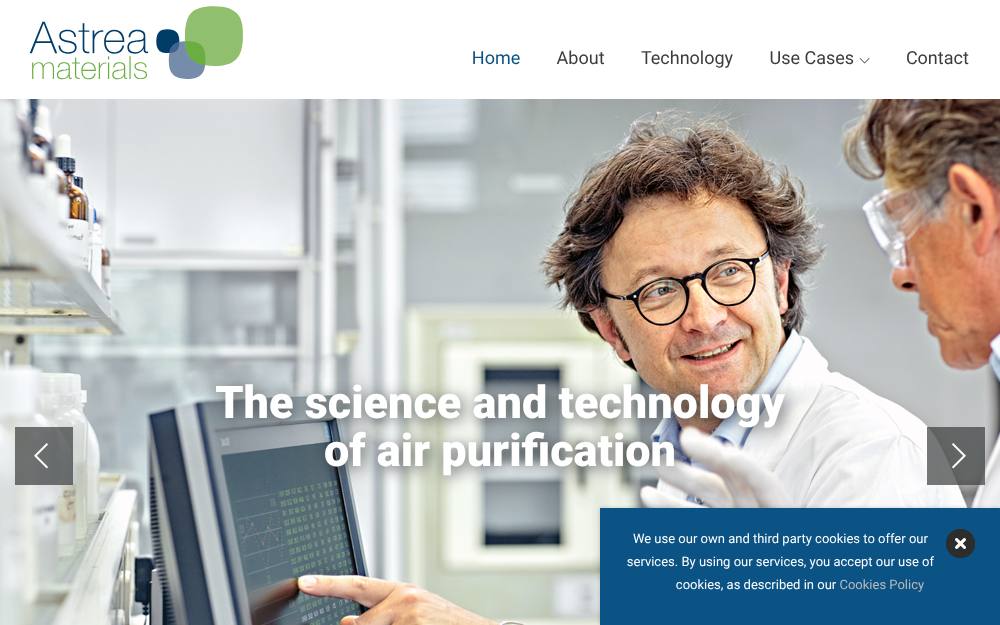 Portada de la web de Astrea Materials
