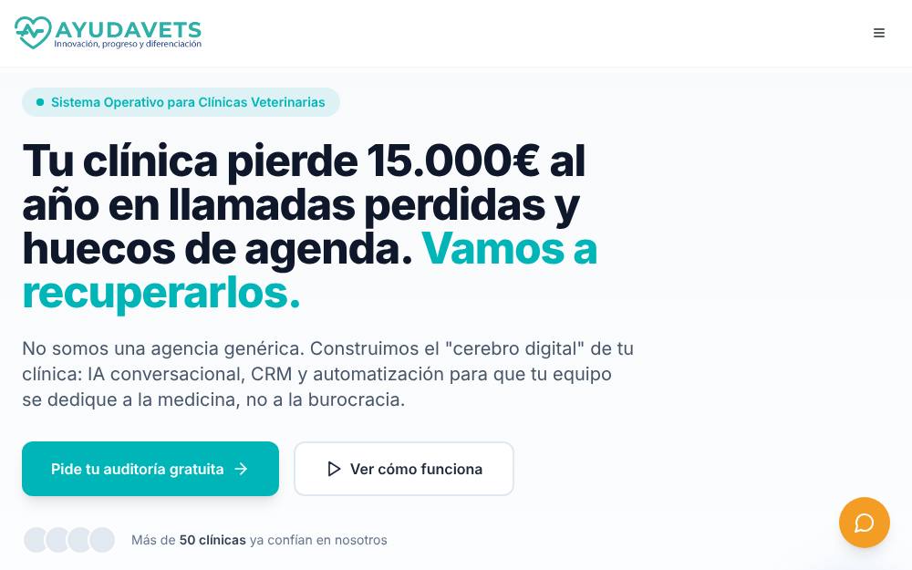 Portada de la web de Ayudavets