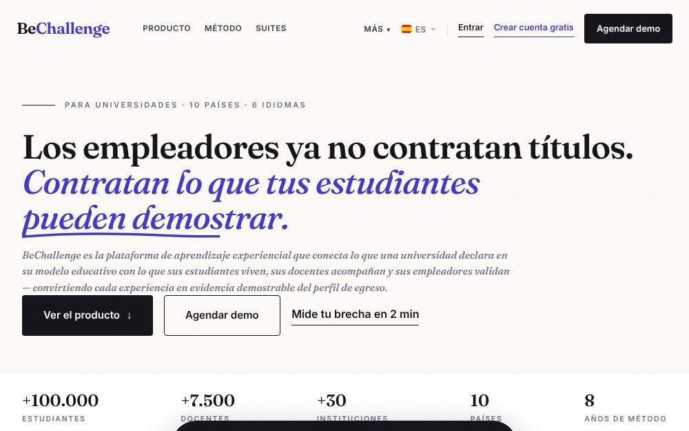Portada de la web de Bechallenge