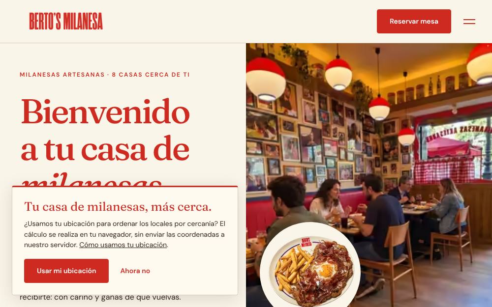 Portada de la web de Bertos Milanesa