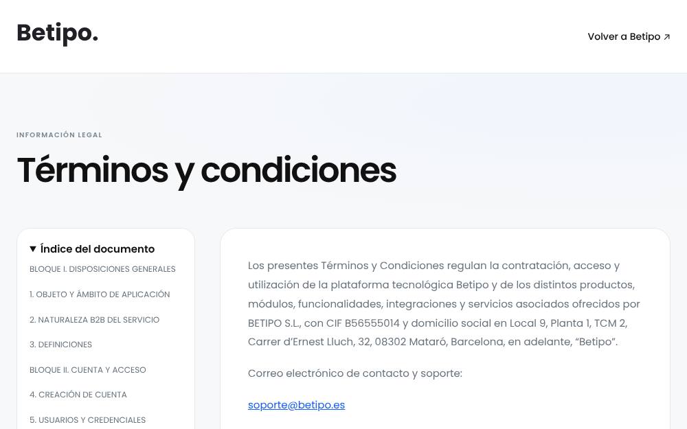 Portada de la web de Betipo