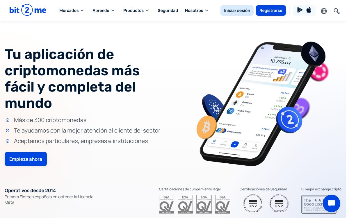 Portada de la web de Bit2Me