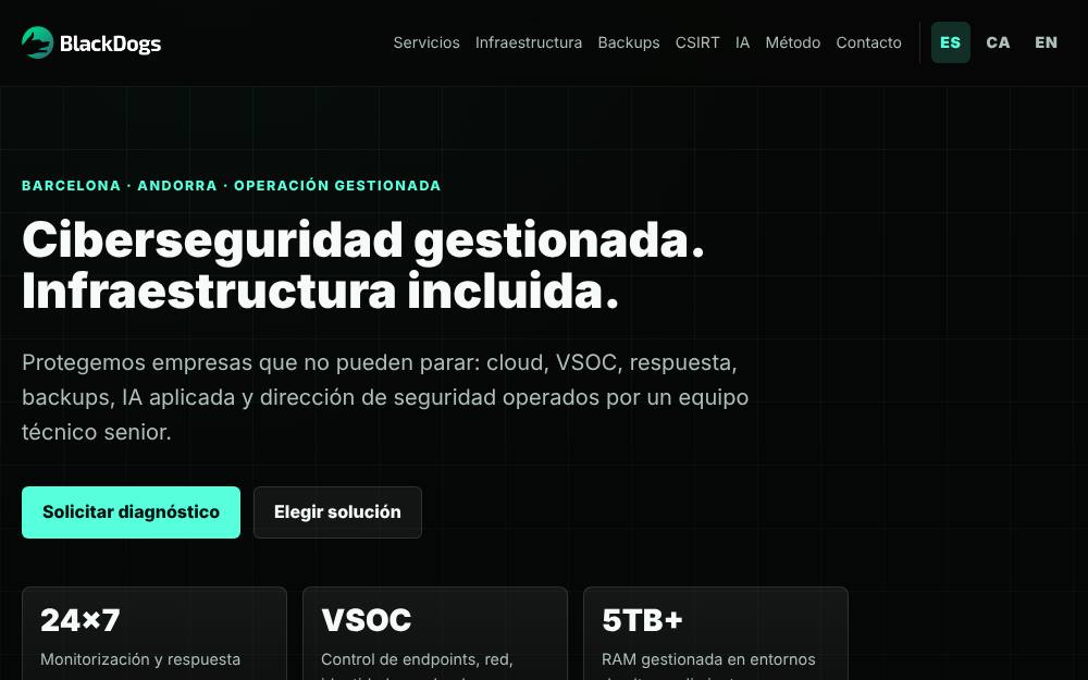 Portada de la web de Blackdogs Security