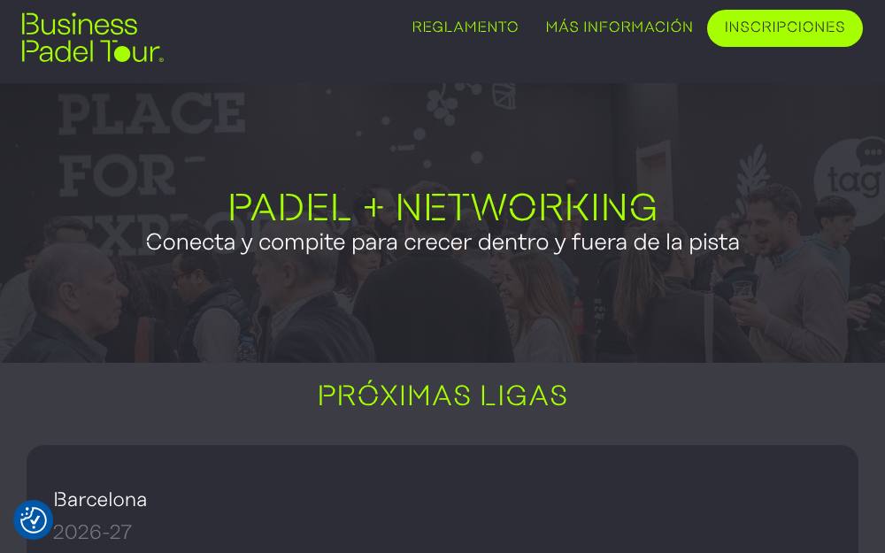 Portada de la web de Business Padel Tour