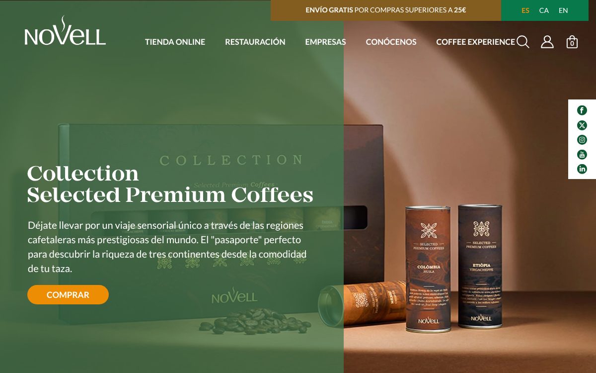 Portada de la web de Cafès Novell