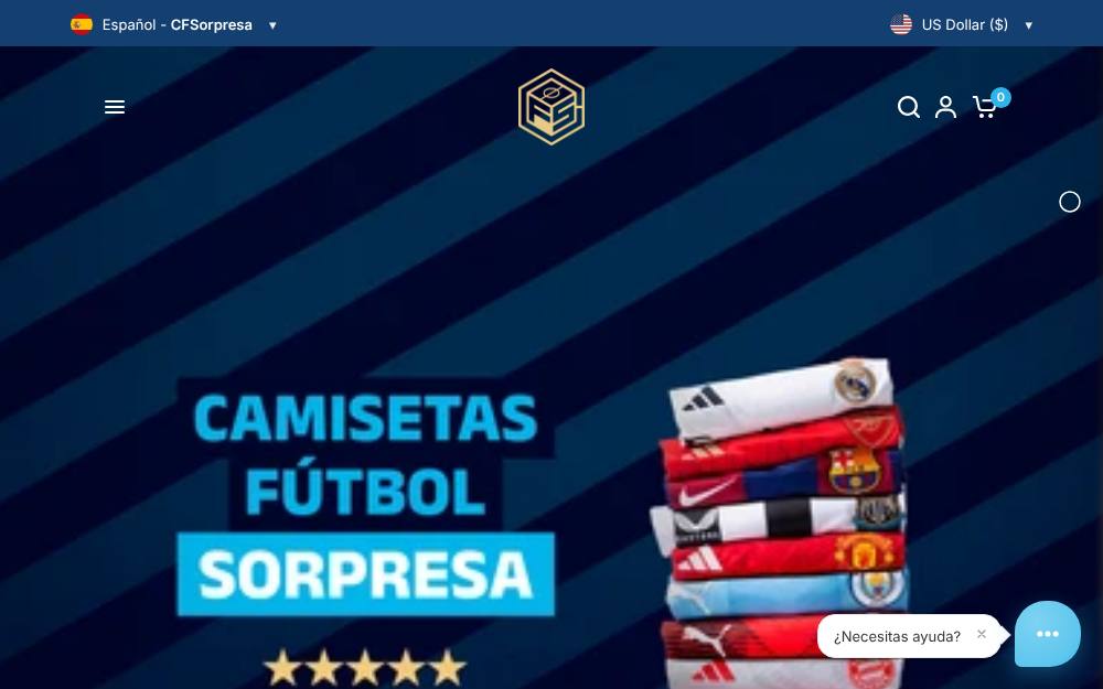 Portada de la web de Camisetasfutbolsorpresa