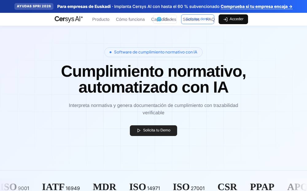 Portada de la web de Cersys Ai