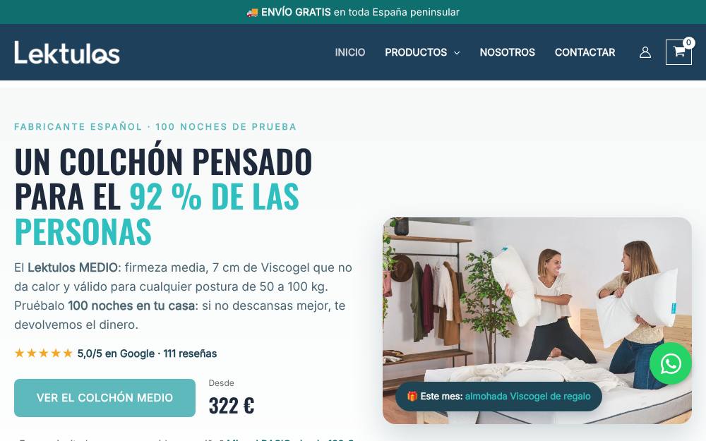 Portada de la web de Colchones Lektulos