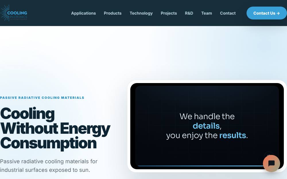 Portada de la web de Cooling Photonics