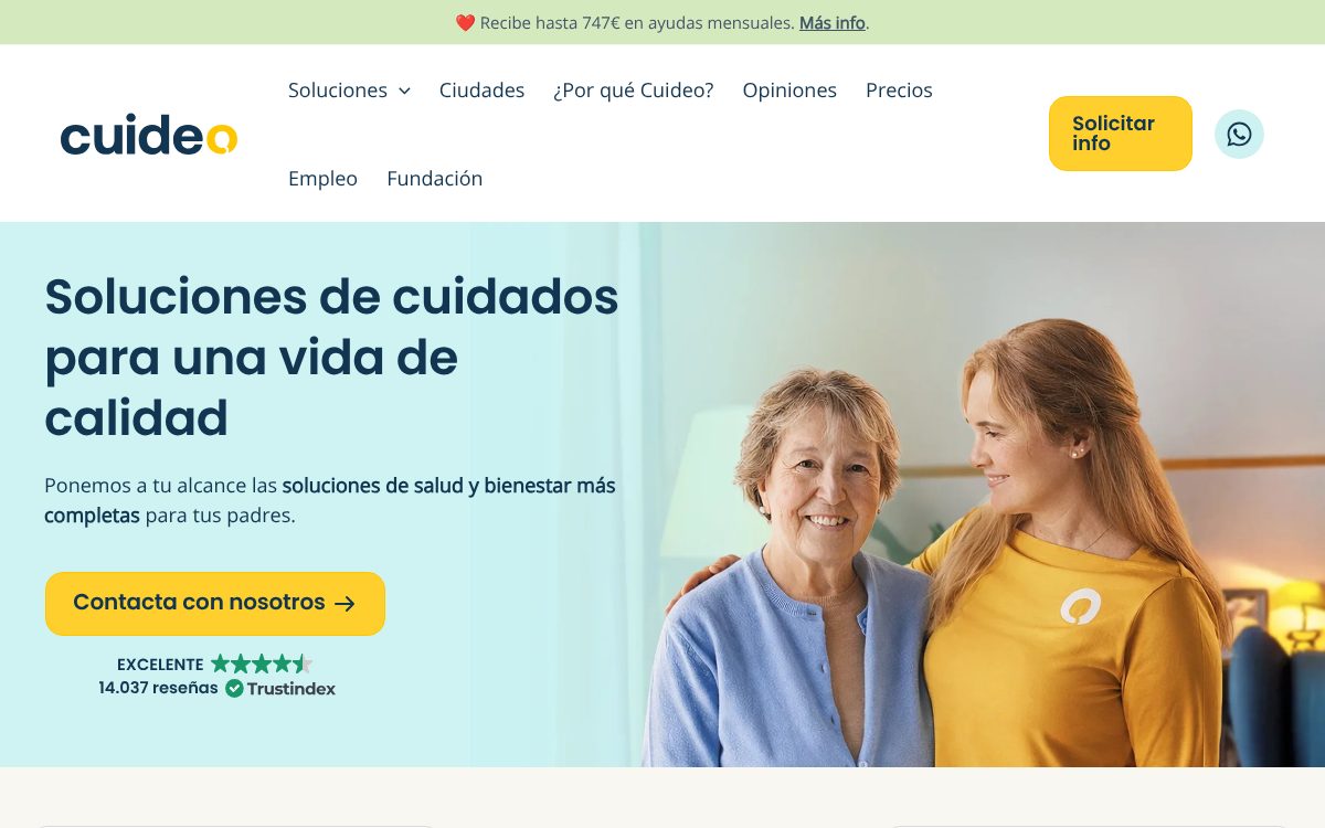 Portada de la web de Cuideo