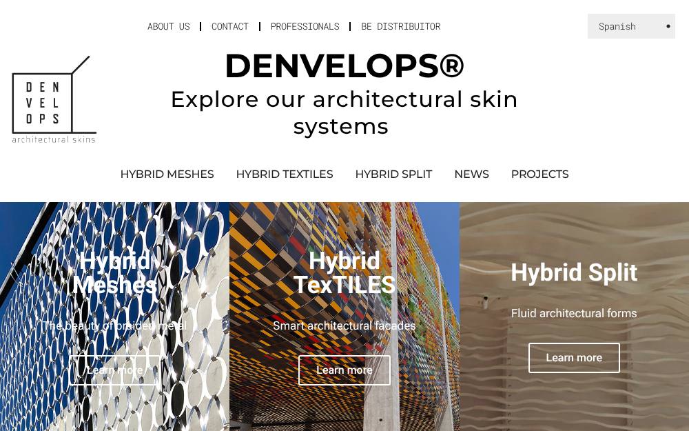 Portada de la web de Denvelops Architectural Hybrid Textiles