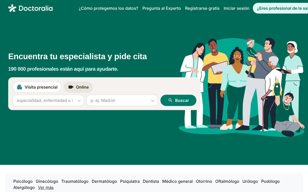 Portada de la web de Doctoralia