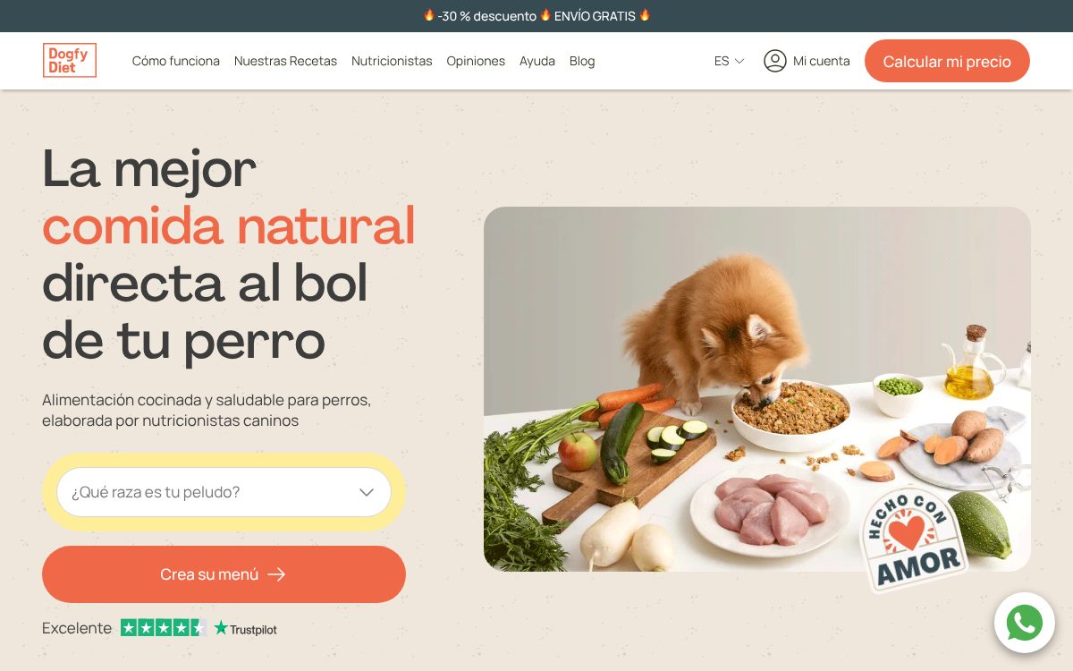 Portada de la web de Dogfy Diet