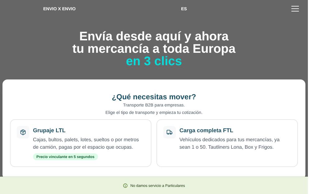 Portada de la web de Envio X Envio