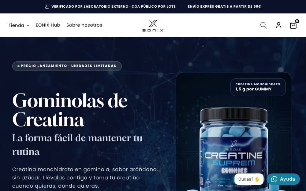Portada de la web de Eonix Nutrition