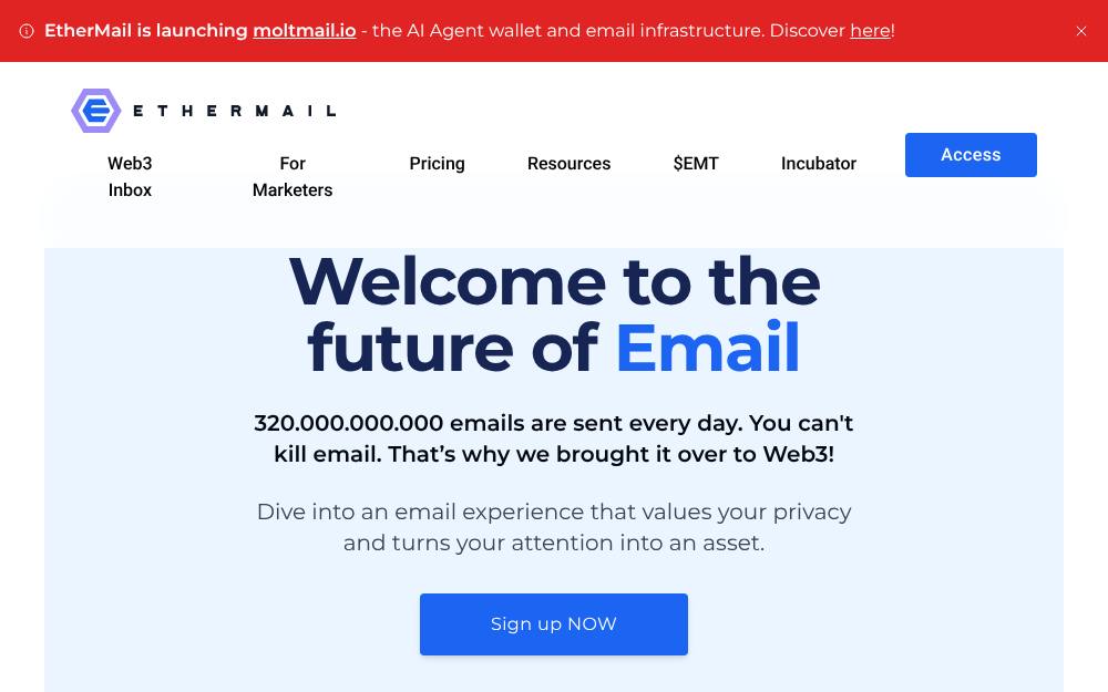 Portada de la web de Ethermail