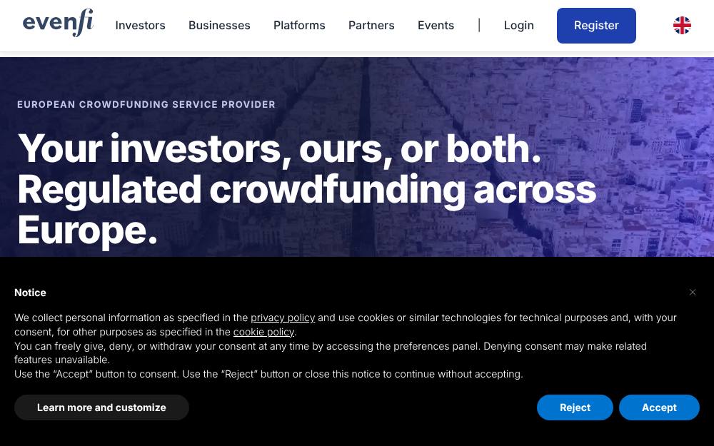Portada de la web de Evenfi