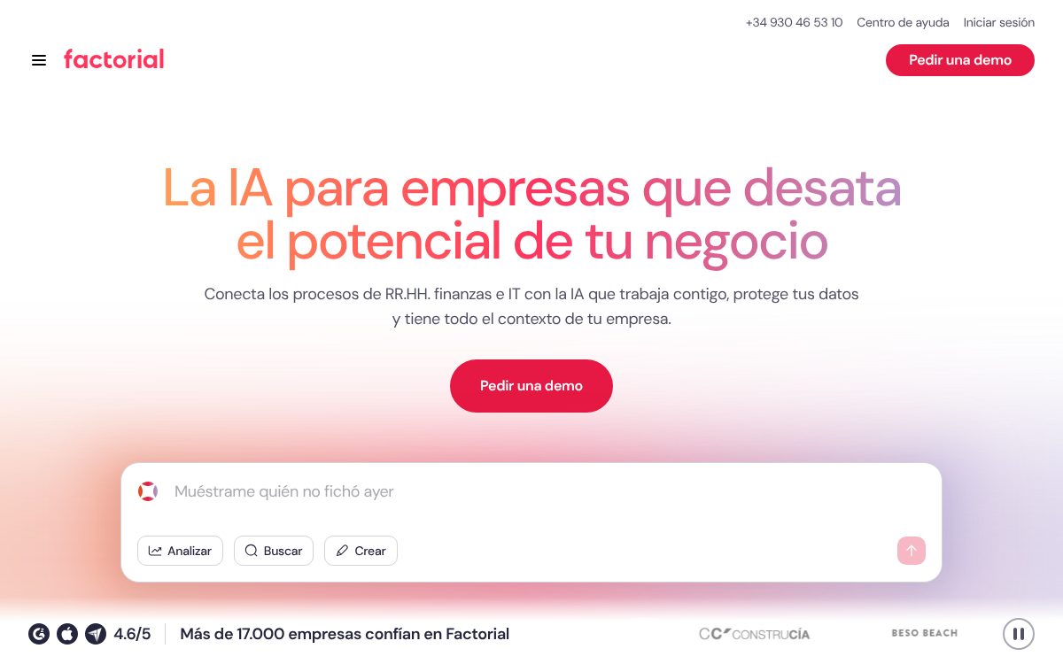 Portada de la web de Factorial