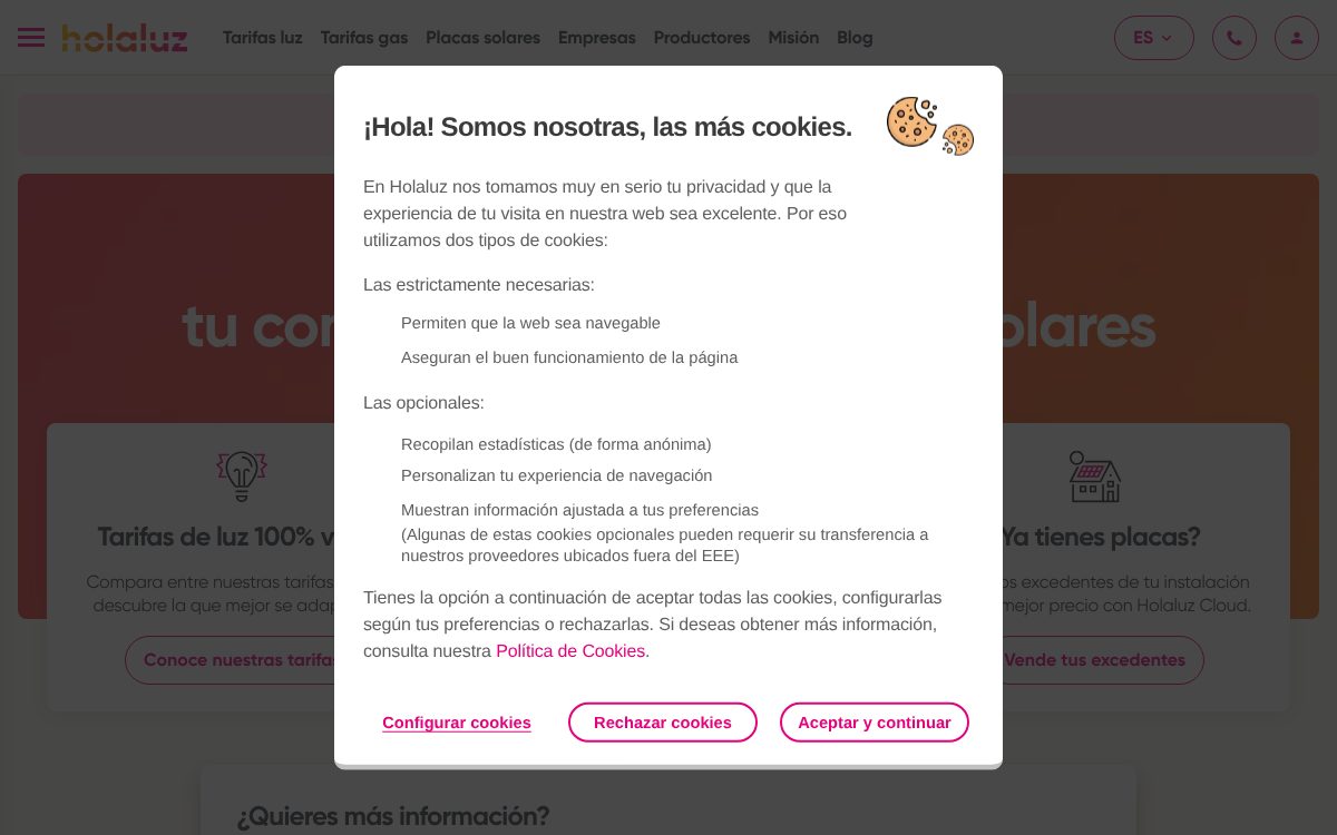 Portada de la web de Holaluz