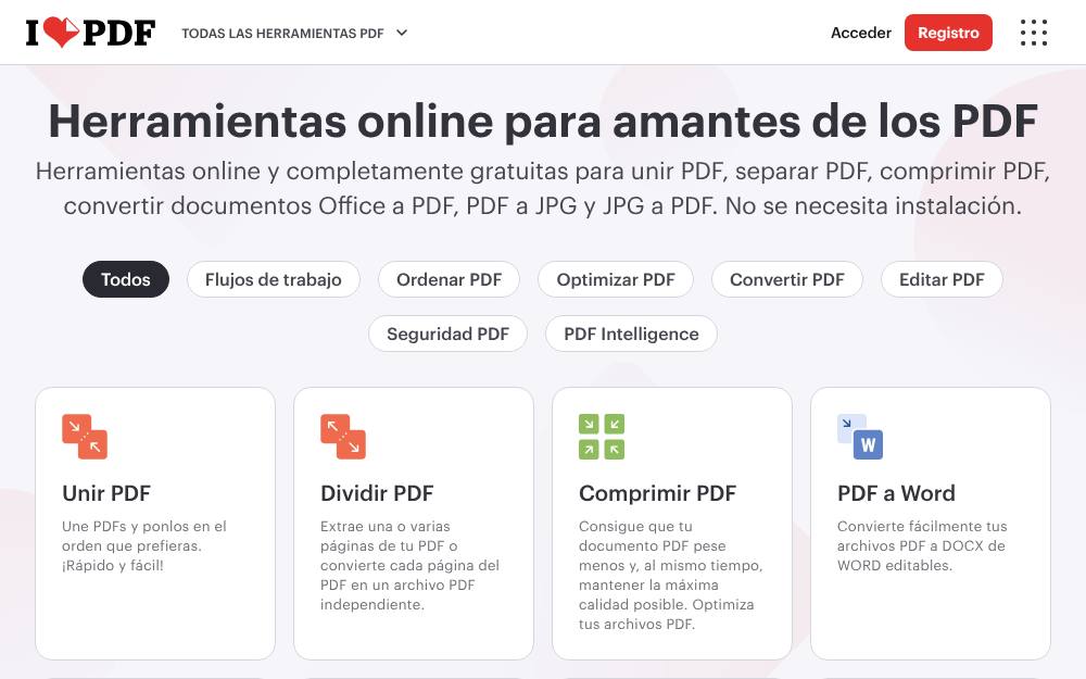 Portada de la web de I Love Pdf