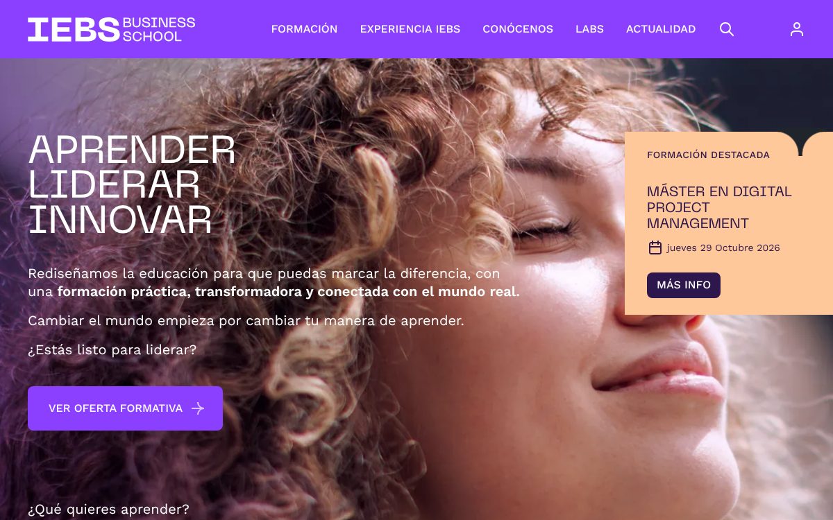 Portada de la web de IEBS Business School