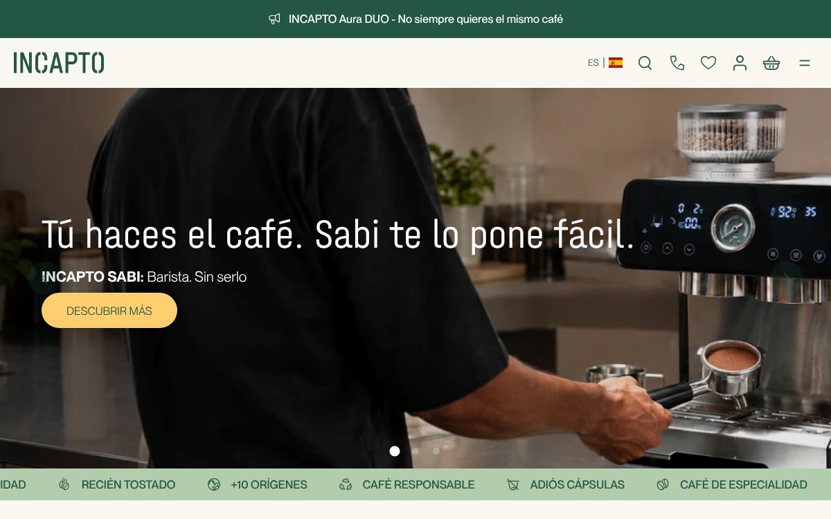 Portada de la web de Incapto Coffee
