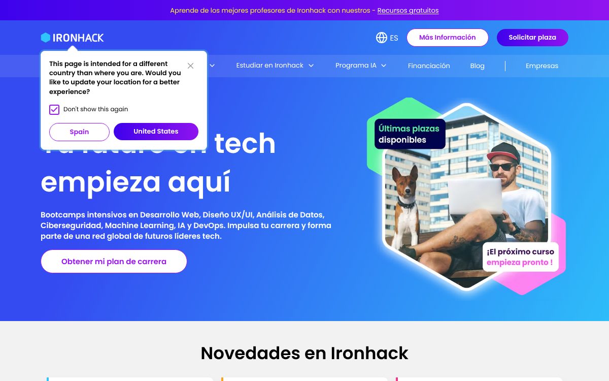 Portada de la web de Ironhack