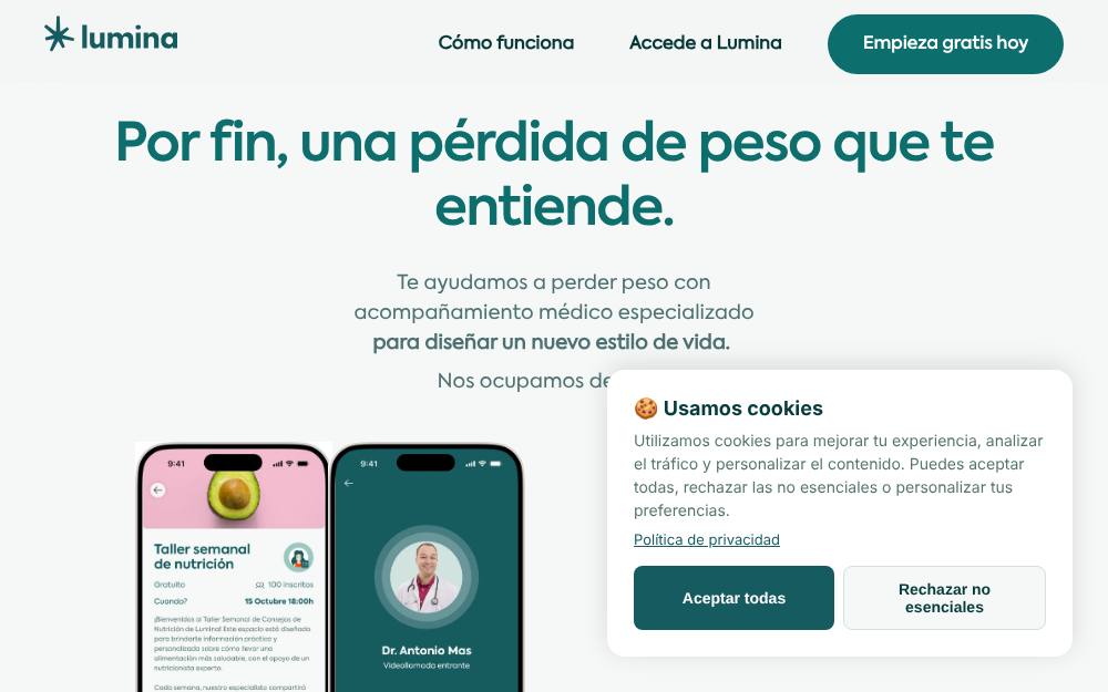 Portada de la web de Lumina Salud
