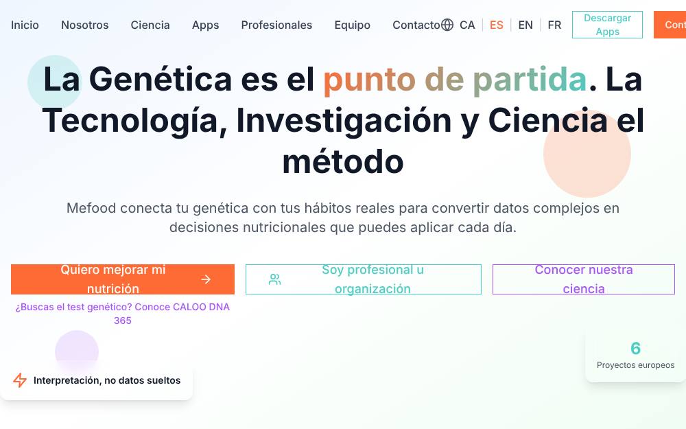 Portada de la web de Mefood Omics