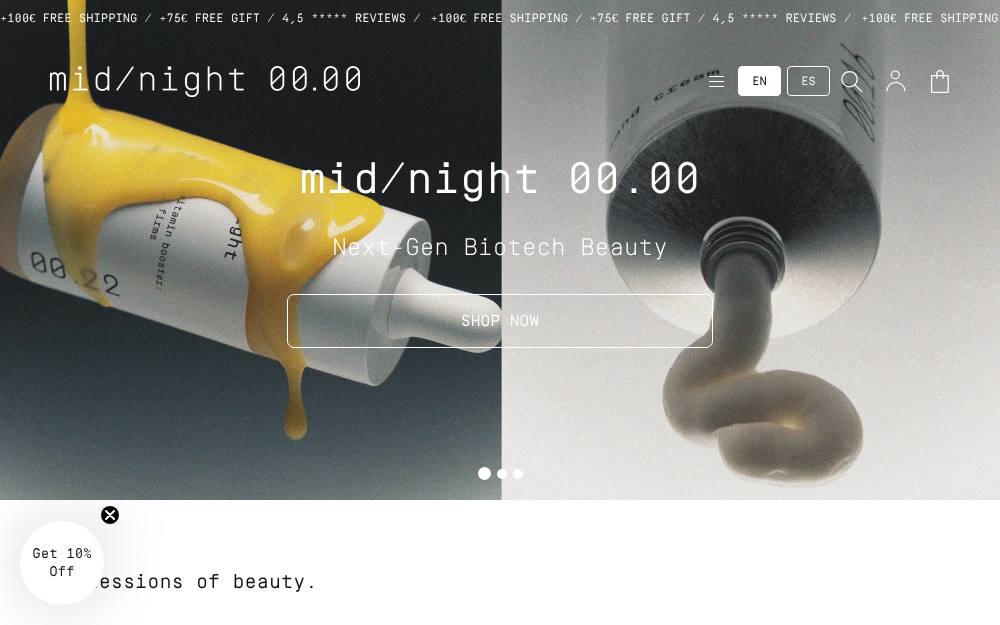 Portada de la web de Midnight Cosmetics