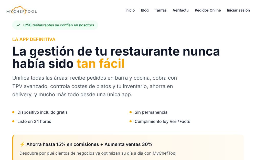 Portada de la web de Mycheftool.