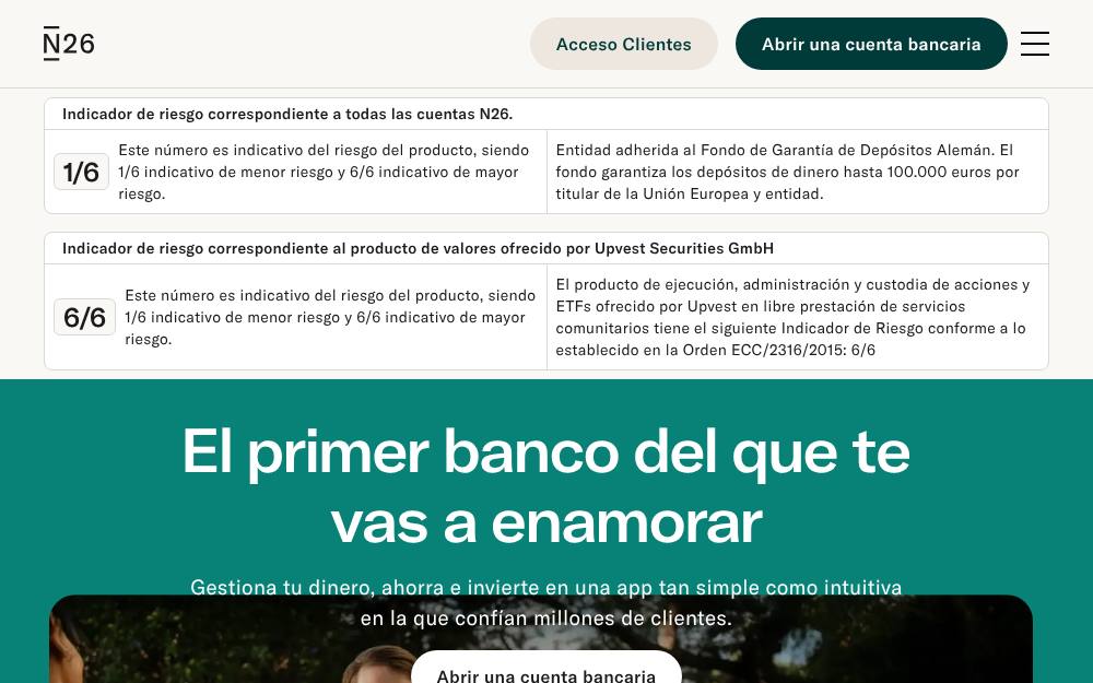 Portada de la web de N26