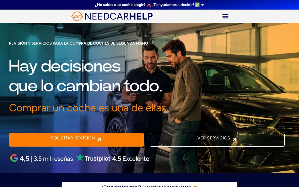 Portada de la web de Needcarhelp