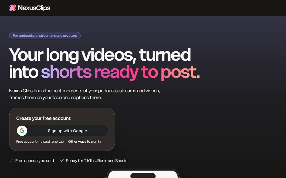 Portada de la web de Nexus Clips