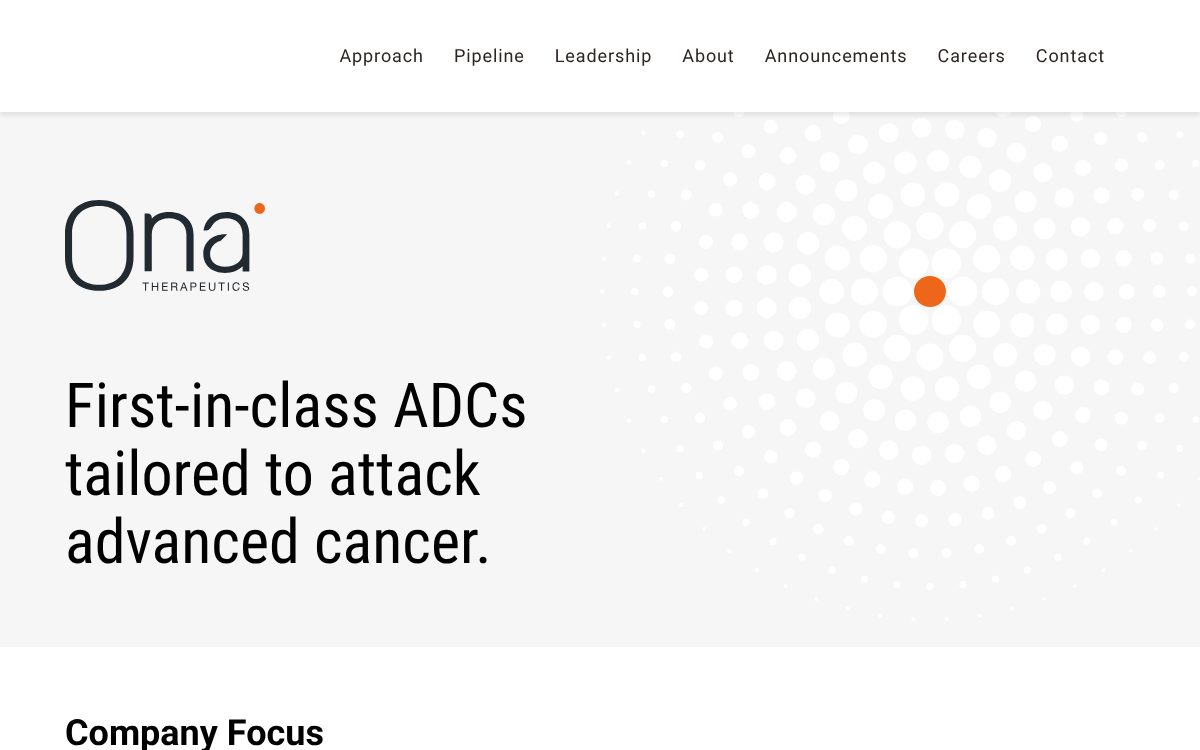 Portada de la web de Ona Therapeutics