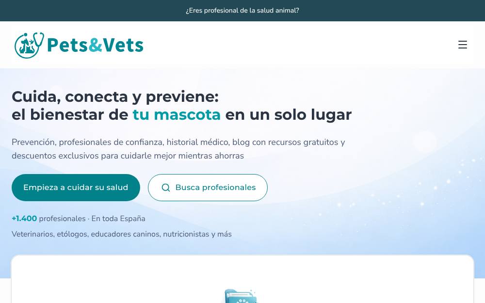 Portada de la web de Pets & Vets
