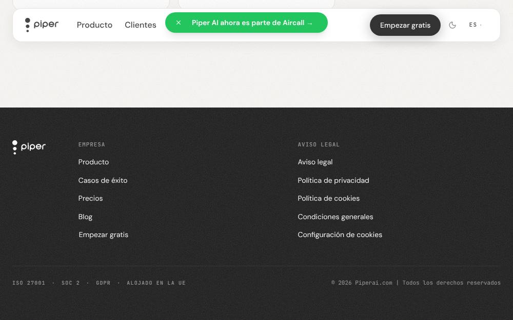 Portada de la web de Piper