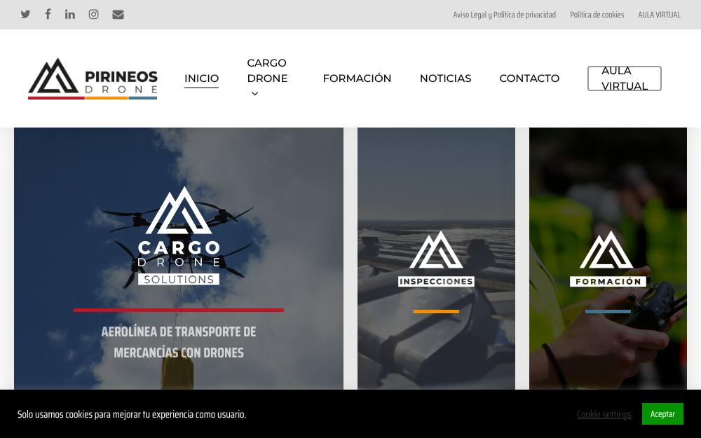 Portada de la web de Pirineos Drone