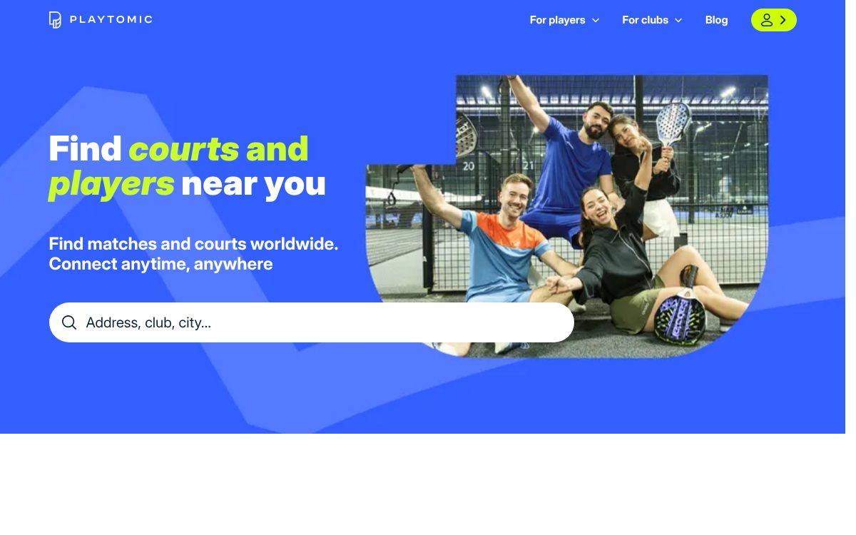 Portada de la web de Playtomic