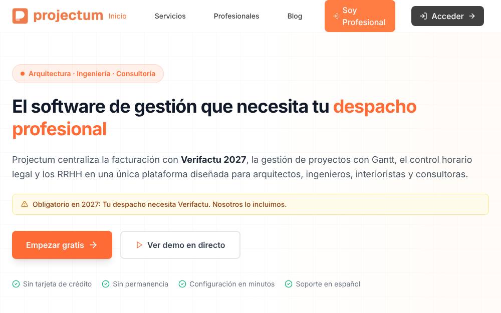 Portada de la web de Projectum.Es