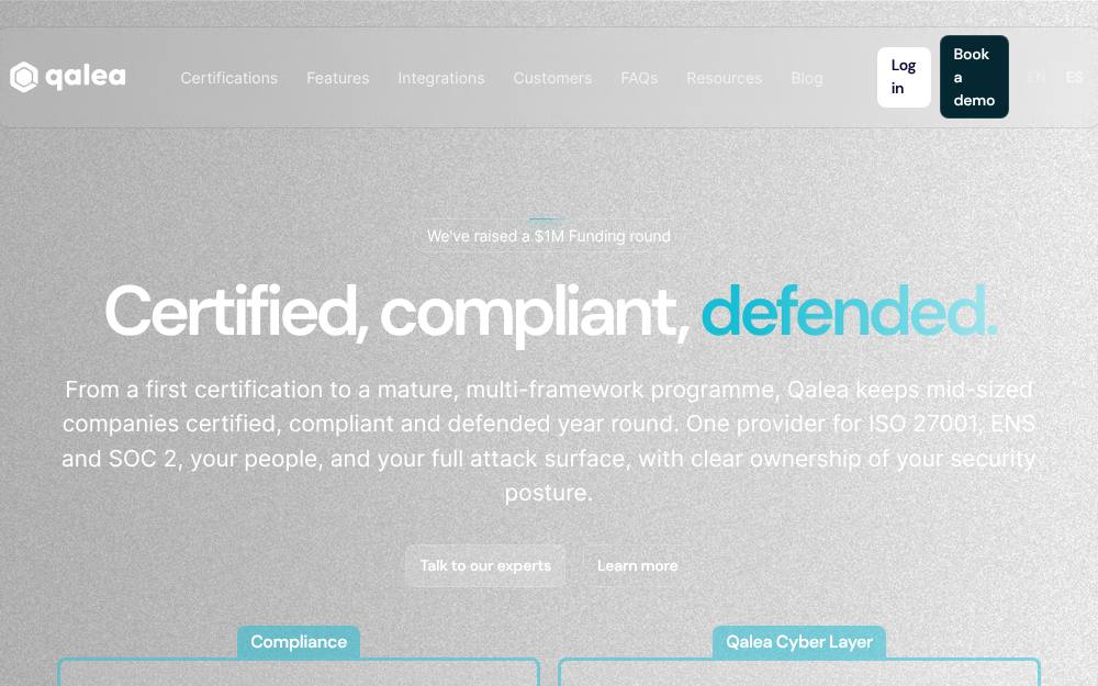 Portada de la web de Qalea Cybersecurity