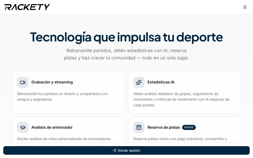 Portada de la web de Rackety